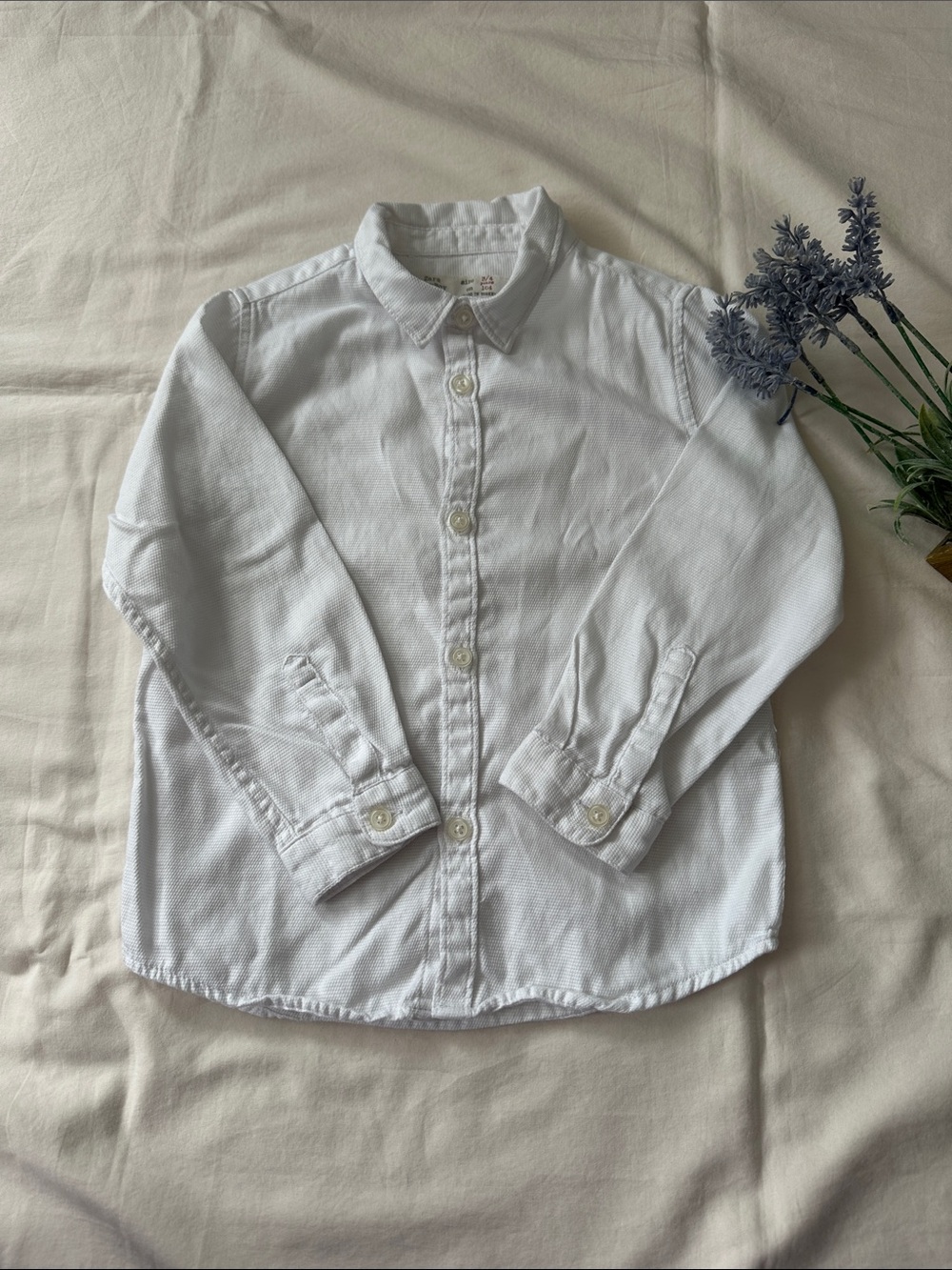 Zara White Long-Sleeve Button-Down Shirt for Kids, 100% cotton